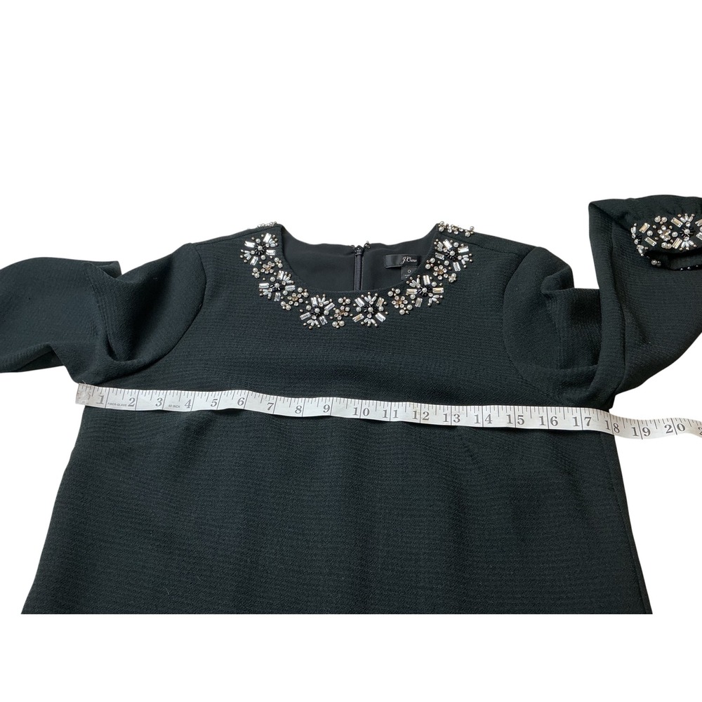 J.Crew Black Embellished Crystal Pearl Neck Shift Dress Long Sleeve Womens 0 - Picture 7 of 10